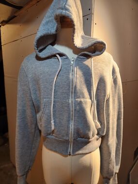 SHEIN Light Gray Zip-Up Hooded Sweatshirt